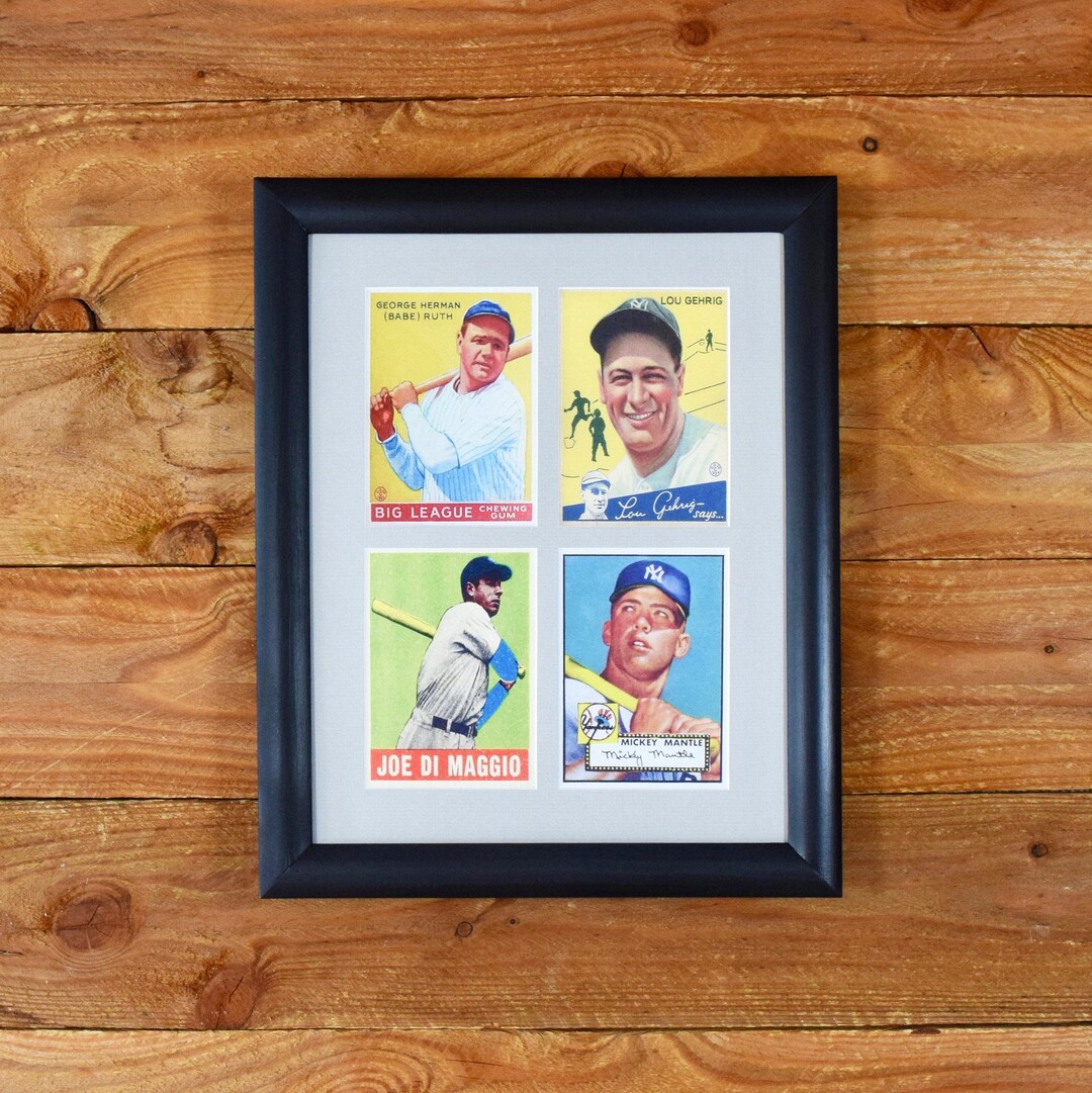 New York Yankee Greats Ruth, Gehrig, Dimaggio, & Mantle 11 X 14 Framed Baseball Cards Wall