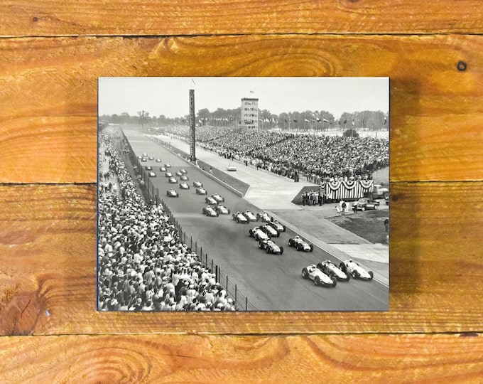 Action Shot 1960 Photo Indianapolis 500 Race - Sports Bar Wood Wall Panel