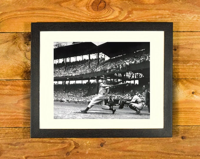 The Swing of "Joltin Joe" DiMaggio - 1940's Image Iconic New York Yankees Centerfielder - Vintage Matted and Framed Sports Wall Hanging