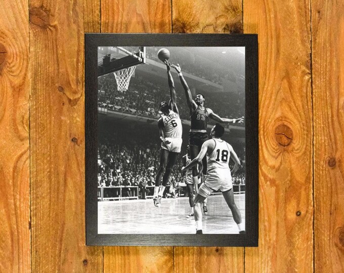 Wilt Chamberlain & Bill Russell - 1960's Boston Celtics vs. Philadelphia 76ers - Framed Sports Wall Poster