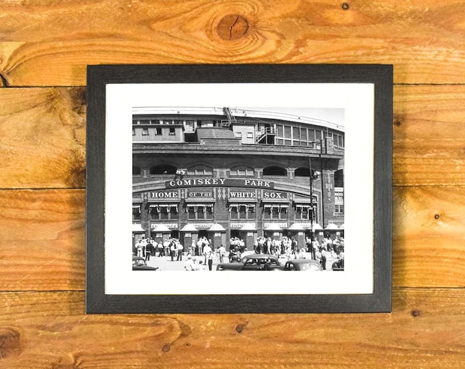 Comiskey Park - 1930's Exterior Image Iconic Former Chicago White Sox Ballpark - Matted & Framed Vintage Sports Wall Hanging