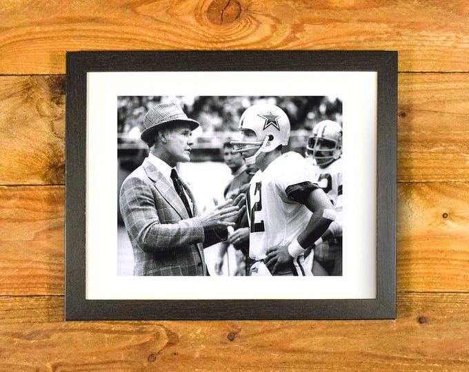 Tom Landry and Roger Staubach - Dallas Cowboys Legends 1970s - Matted and Framed Sports Wall Hanging