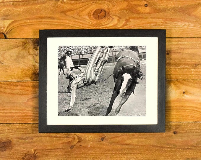 Action Photo Western Rodeo 1940s-1950s - Matted and Framed Sports Bar & Room Wall Hanging