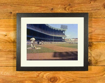 Mickey Mantle Waits On-Deck - Yankee Stadium 1950's - Matted and Framed Vintage Sports Room Decor