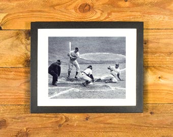 Yogi Berra and Jackie Robinson - Steal of Home 1955 World Series - Matted and Framed Sports Room and Bar Wall Hanging