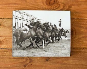 1938 New York's Jamaica Racetrack - "They-re Off" - Action Image of 2-Year Maidens at the Starting Gate - Vintage Sports Wall Panel