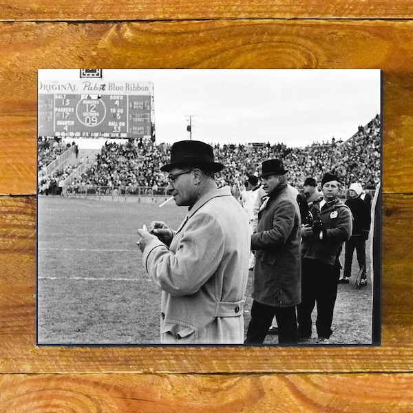 Vince Lombardi - Rare In-Game Image of Green Pay Packers Legendary Coach - Vintage Sports Wood Wall Panel