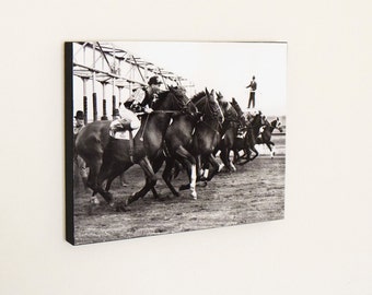 1938 New York's Jamaica Racetrack - "They-re Off" - Action Image of 2-Year Maidens at the Starting Gate - Vintage Sports Wall Panel