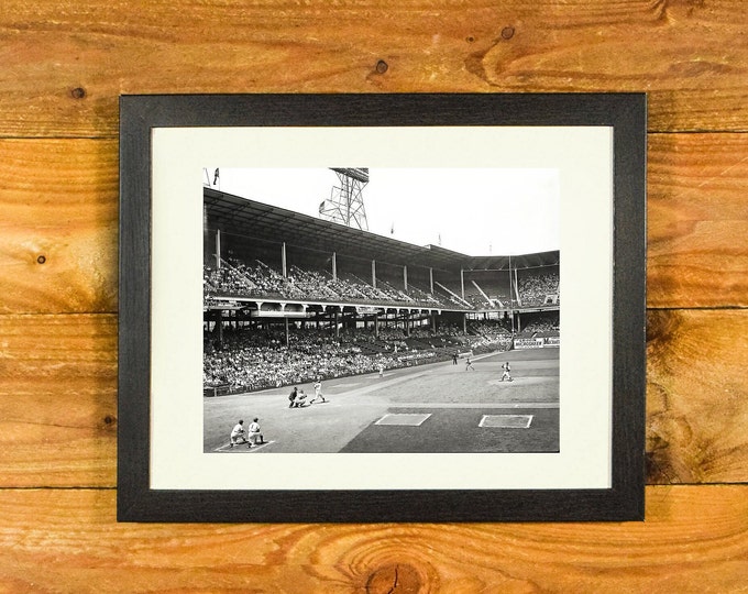 Jackie Robinson Brooklyn Dodgers - 1955 at Ebbets Field - Matted and Framed Vintage Sports Room Decor