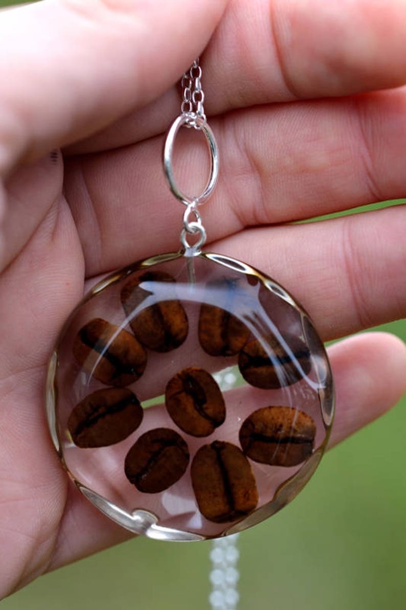 Brown Coffee Beans Pendant Coffee Seeds Necklace Clear Resin Etsy