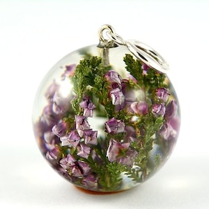 Heather Resin Pendant, Pink Flower (Calluna vulgaris) Necklace, Real Flower Pendant, Floral Jewelry, Resin Jewellery, Silver Pendant