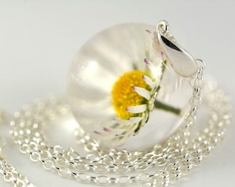 White Daisy Flower Pendant, Daisy Resin Pendant, Real Flower Pendant, White Silver Pendant, White Necklace, Flower Jewelry