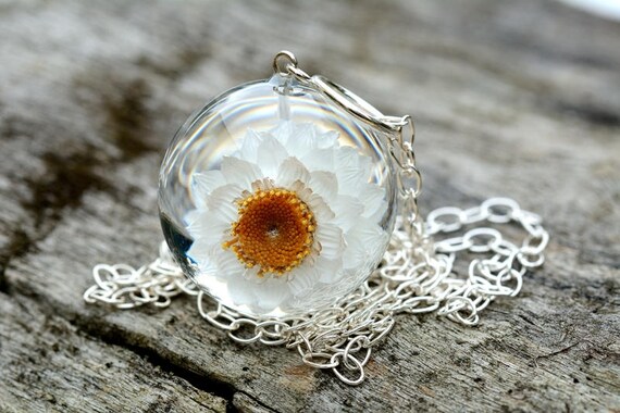 White Flower Resin Pendant
