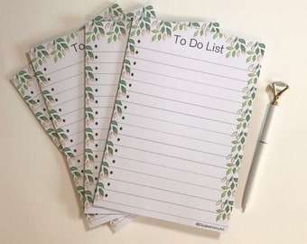 To Do List notepad green leaf print  - teacher stationery - notes - planner - floral - school teacher gift- note book - lists - paper pad