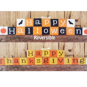 Happy Halloween / Happy Thanksgiving, Reversible Mini Blocks, Halloween, Thanksgiving, Halloween Blocks, Thanksgiving Blocks, Mini Block Set
