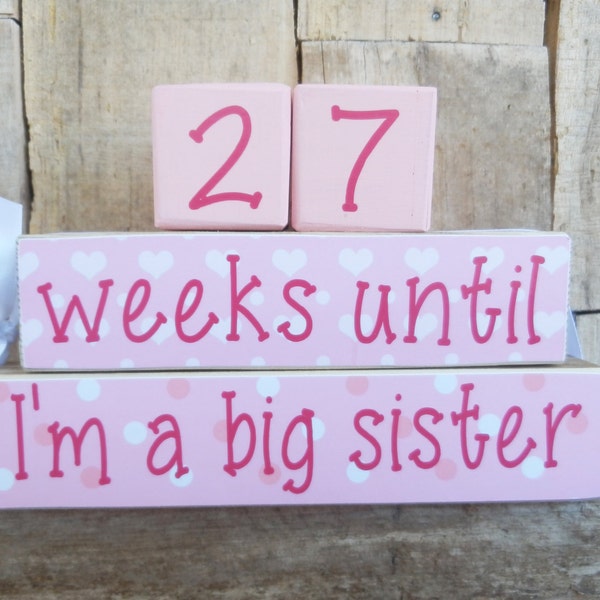 Countdown due date blocks, weeks until (days until) I'm a big sister, Pregnancy Announcement, Announcing Pregnancy, Countdown Blocks, Sister