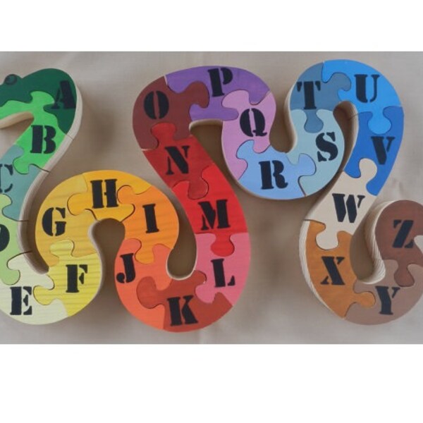 Alphabet Snake Puzzle, Wood Puzzle, Children Puzzle, Animal Puzzle, Children Wood Puzzle