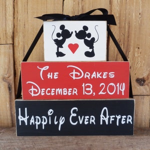 Happily Ever After Wedding Blocks, Mickey and Mini Mouse, Disney, Personalized Wedding Gift, Bride and Groom, Wedding Name and Date