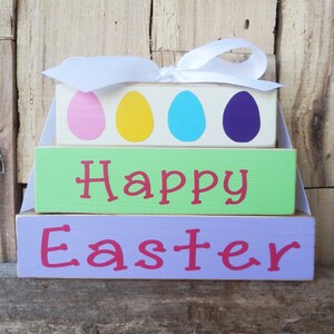 Happy Easter , Small block set, Blocks, Wood stack, Wood block set, Happy Easter with Easter Eggs, Happy Easter Sign, Happy Easter  Blocks