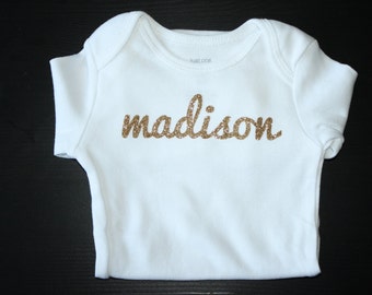 Girl&#39;s Personalized Short Sleeve Name Onesie with Glitter - Homemade