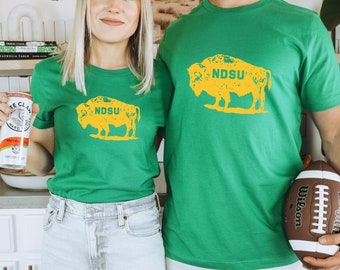 NDSU Bison Vintage Silhouette T-Shirt | Bella + Canvas 3001 | Bison Yellow Ink | Multiple Colors Available
