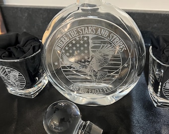 Eagle Decanter and American flag Round version 750ml  Patriotic Gift with Optional Glasses
