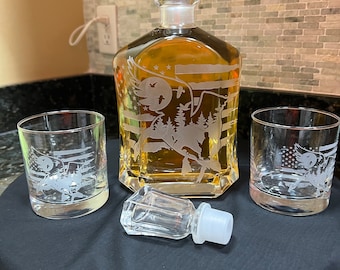 Goose Hunting Decanter: American Flag Scene, Whiskey Gift