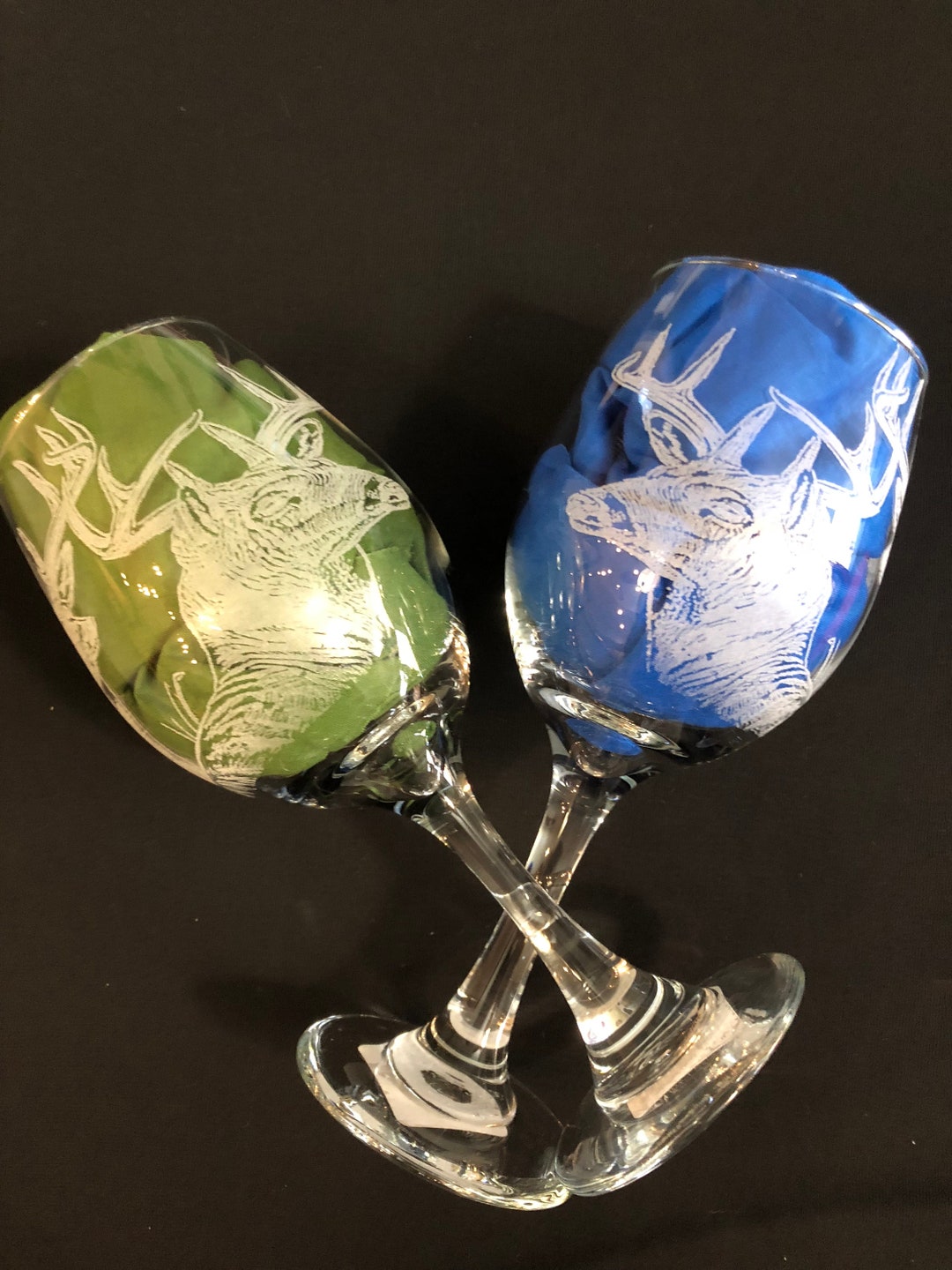 Deer Wine Glasses 2 Buck Silhouettes on Wine Glasses Match Set of 2 20