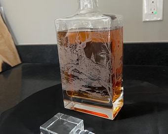 Deer Jumping across creek Whiskey Decanter handcrafted: Fine Detail, Heirloom Quality (810 ml)