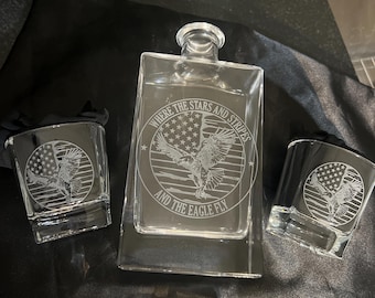 Eagle Decanter and American flag Rectangle version 810ml  Patriotic Gift with Optional Glasses