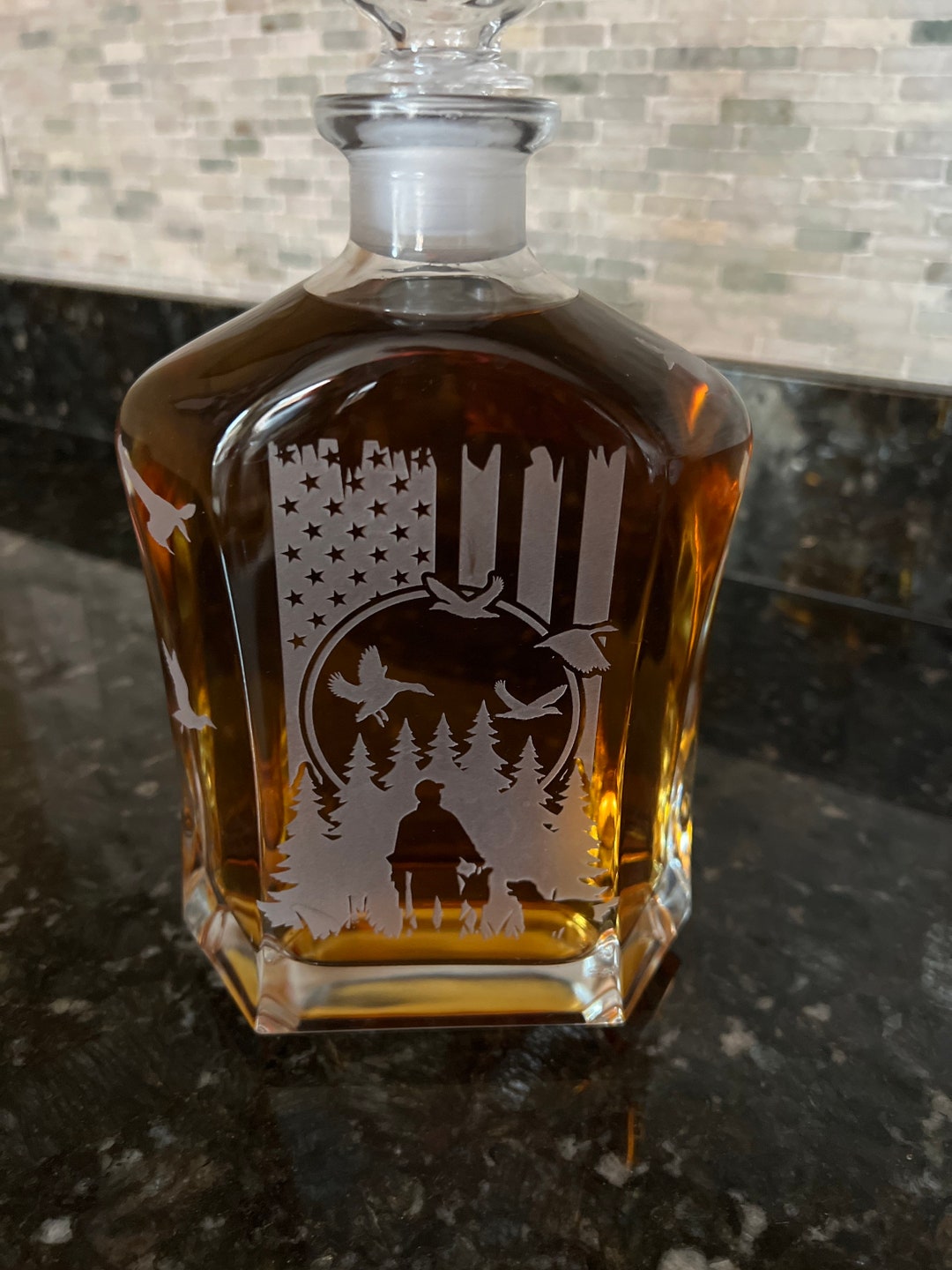 Duck Hunting With Hunter/dog & Ducks and Tattered Flag Whiskey/scotch/bourbon/brandy Decanter 23