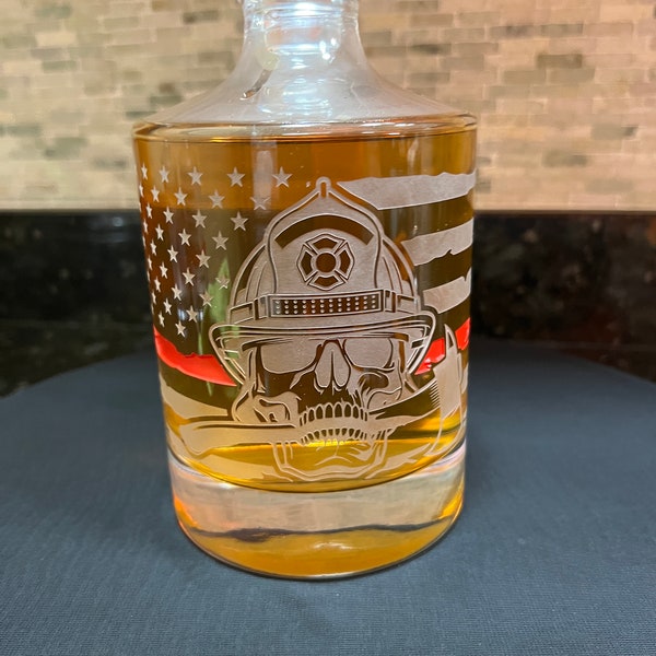 Firefighter Skeleton Decanter: American Flag Whiskey Bourbon Gift (26 oz)
