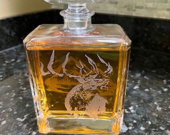 Bellowing Elk and mountain Scene Whiskey/Scotch/Bourbon/Brandy/ Mouthwash  decanter 30 oz. full wrap Beautiful piece for your collection