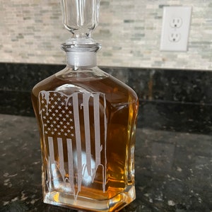 Tattered American Flag decanter / Worn battle flag  Whiskey/Scotch/Bourbon/ decanter 23.75 oz. Military gift Veteran Gift  Soldier gift