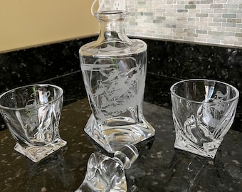 Kraken Decanter Set: Pirate Ship & Kraken Sand-Carved Design