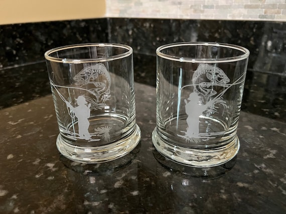 Fly Fisherman Standing in River 2 Whiskey/cognac/ Brandy/mixed Drink  Sand-carved on Choice of 5 Variations of Glasses Gone Fishing 