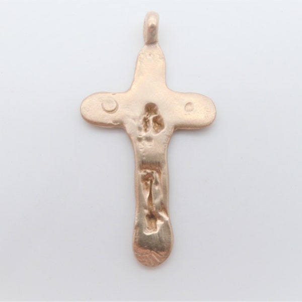 Pendentif croix crucifix en bronze doré fait main