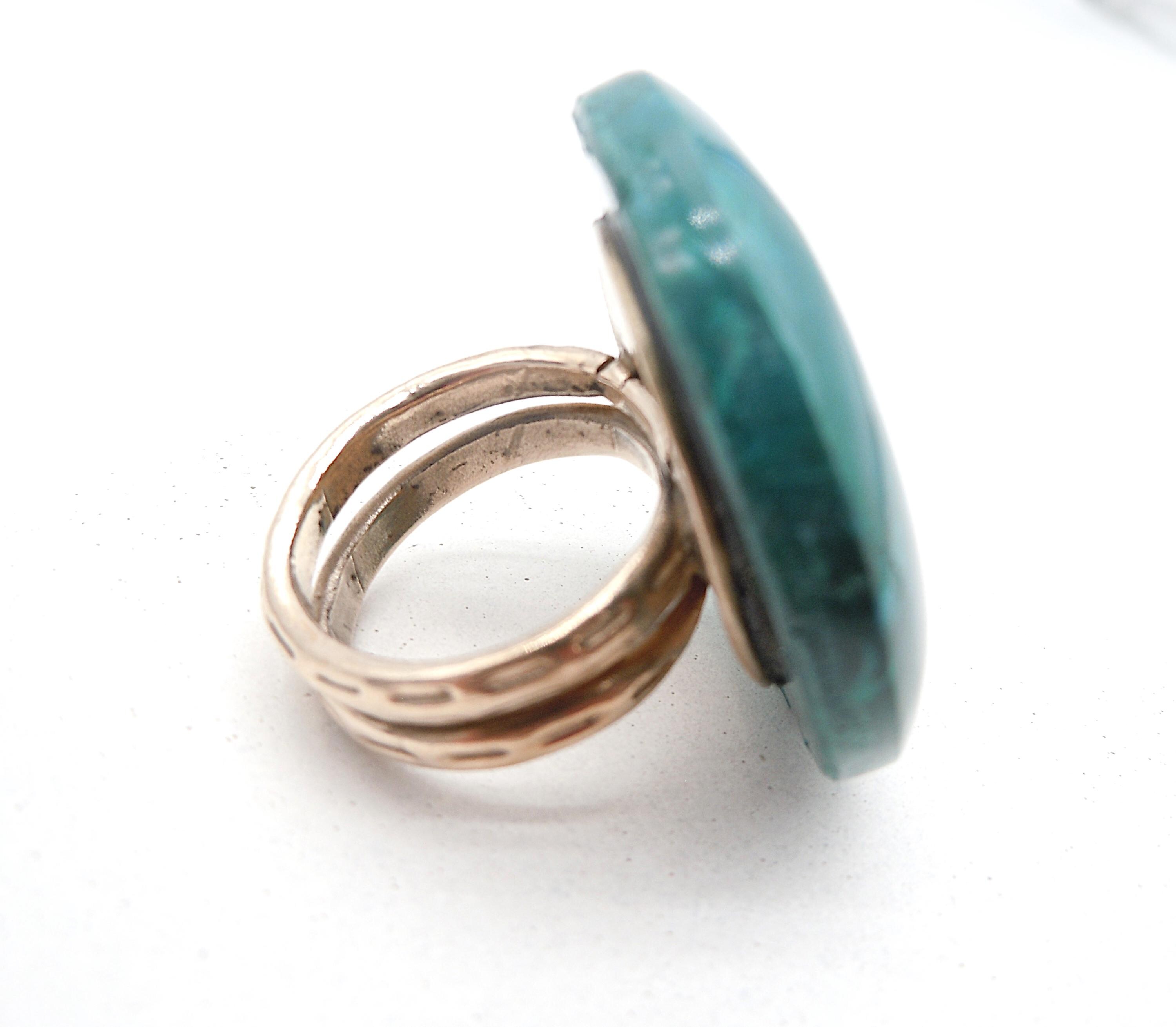 Bague En Malachite Naturelle Et Argent 925 - Taille 57, Ovale 24x19mm - Neuf étiqueté Made In France