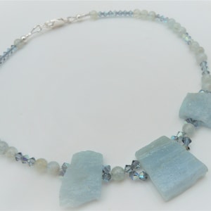 Large raw aquamarine choker necklace, chic haute couture necklace, precious ceremony necklace, party necklace.