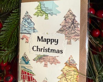 Mappy Christmas - handmade card using original vintage map pieces