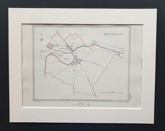 Huntingdon - Original 1835 map in mount