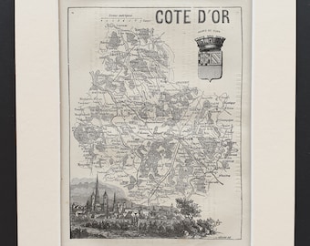 Cote d'Or - Original 1865 map in mount
