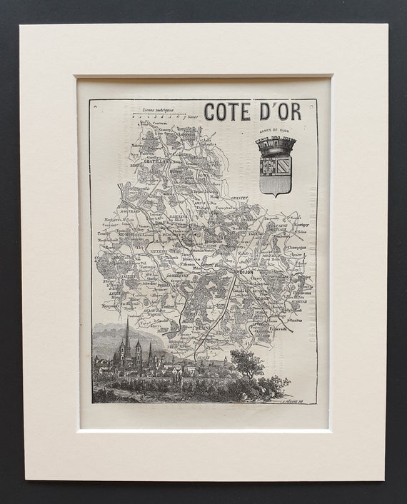 Cote d'Or - Original 1865 map in mount