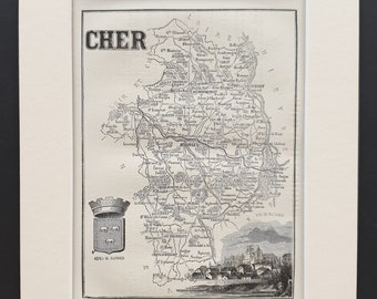 Cher - Original 1865 map in mount