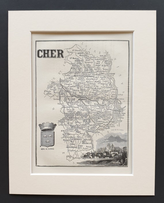 Cher - Original 1865 map in mount