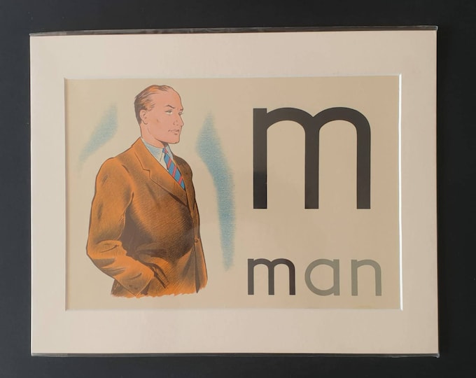 Original 1950's educational poster in mount - M for Man