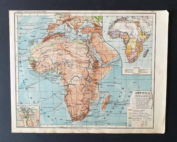 Original rare 1913 Russian map. Africa