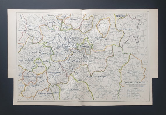 London Gas Supply and Underground and Electrified Railways - Original large 1929 London map