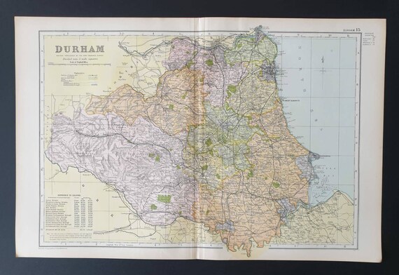 Original 1901 Large Antique County map - Durham