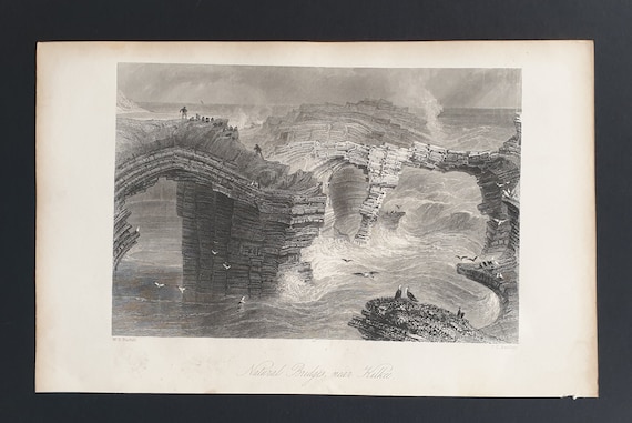 Natural Bridges near Kilkee - Original 1842 Ireland print